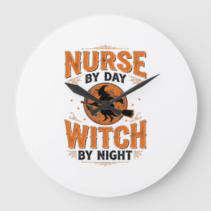 Grande Horloge Ronde Infirmière le jour Sorcière la nuit Design Hallowe