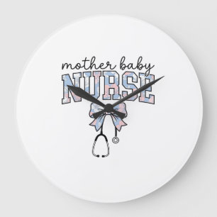 Grande Horloge Ronde Infirmière Mère Bébé Chemise à nœud floral Design_