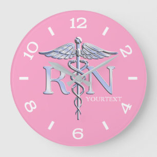 Grande Horloge Ronde Infirmière RN Caduceus Monogramme Style de numér