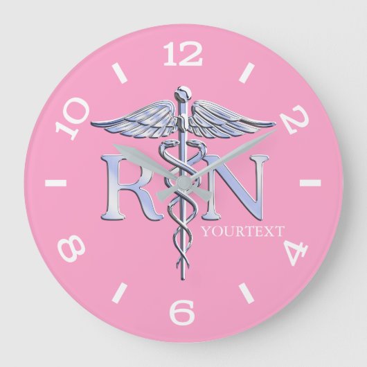 Grande Horloge Ronde Infirmière RN Caduceus Monogramme Style de numérot (Recto)