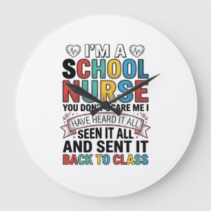 Grande Horloge Ronde Infirmière scolaire a tout entendu T-shirt drôle p