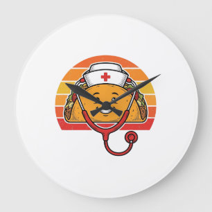 Grande Horloge Ronde Infirmière Taco Rétro Gravure Vintage Design_1