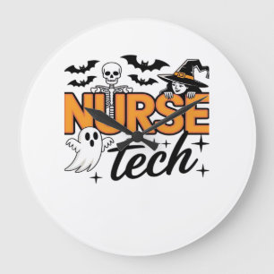 Grande Horloge Ronde Infirmière technicienne - Halloween - avec squelet