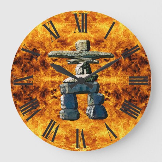 Grande Horloge Ronde Inukshuk et feu Pierres de l'esprit amérindien (Recto)