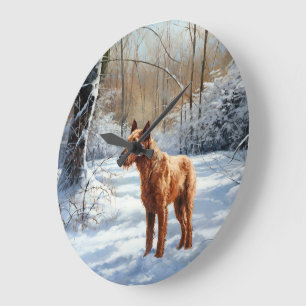 Grande Horloge Ronde Irish Terrier Laisser neiger Noël