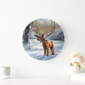 Grande Horloge Ronde Irish Terrier Laisser neiger Noël (Maison)