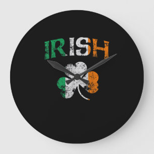 Grande Horloge Ronde Irlande Shamrock Irlande Drapeau Jour de la Saint