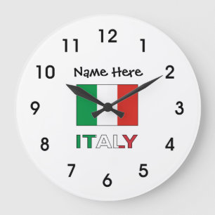 Grande Horloge Ronde Italie et drapeau italien avec votre nom