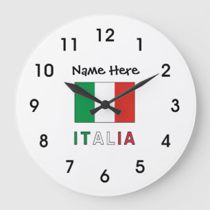 Grande Horloge Ronde Italie et Drapeau Italien avec Votre Nom