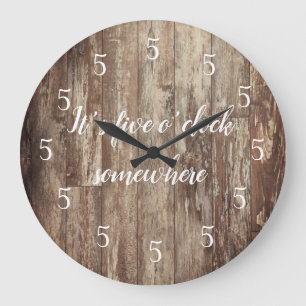 Grande Horloge Ronde It's Five O'clock Somewhere Shiplap Large Clock