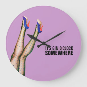 Grande Horloge Ronde It's Gin O'Clock Somewhere Retro Wall Clock