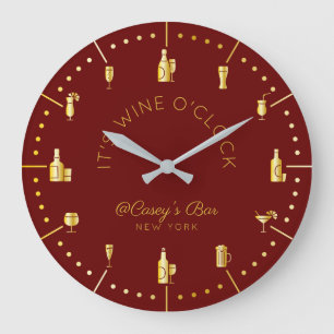 Grande Horloge Ronde It's Wine O'Clock Elegant Gold Burgundy Monogram
