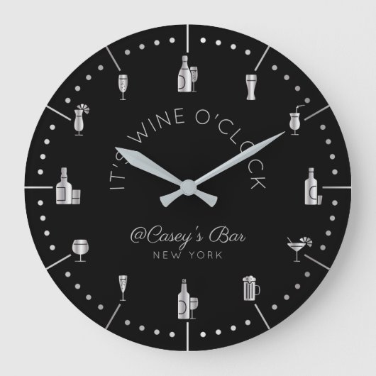 Grande Horloge Ronde It's Wine O'Clock Elegant Silver Black Monogram (Recto)