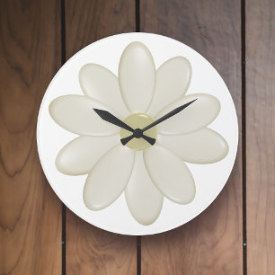 Grande Horloge Ronde Ivory daisy Flower Kitchen Clock