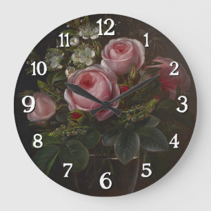 Grande Horloge Ronde J.L. Jensen - Roses et arbres Anemones dans un ...