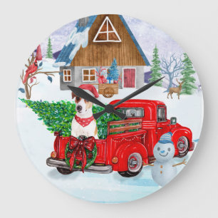 Grande Horloge Ronde Jack Russell Chien à Noël Livraison Camion Neige