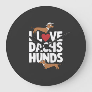 Grande Horloge Ronde J'adore les dachshunds Graphique amusant pour les