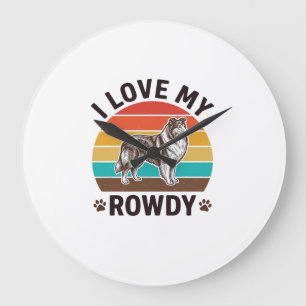 Grande Horloge Ronde J'adore mon design de chien Colley vintage tapageu