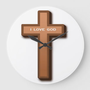GRANDE HORLOGE RONDE "J'AIME DIEU" CROIX