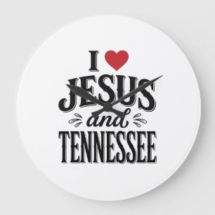 Grande Horloge Ronde J'aime Jésus et Tennessee Vintage Design Chrétien