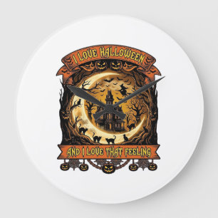 Grande Horloge Ronde J'aime la maison hantée Halloween Croissant Lune N