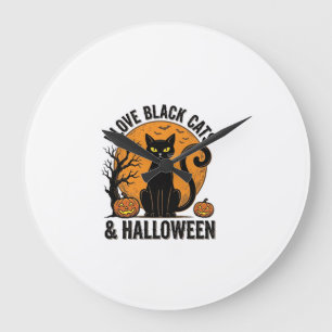 Grande Horloge Ronde J'aime les chats noirs Halloween Vintage Shirt Des