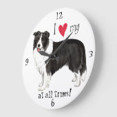 Grande Horloge Ronde J'aime ma frontière Collie (Angle)