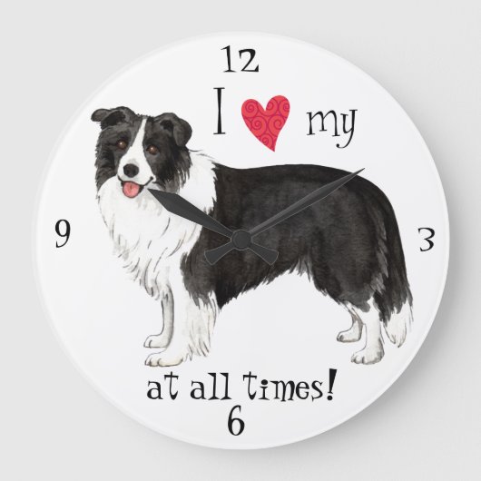 Grande Horloge Ronde J'aime ma frontière Collie (Recto)