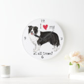 Grande Horloge Ronde J'aime ma frontière Collie (Maison)