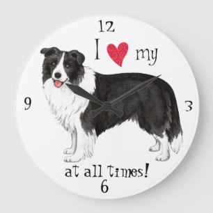 Grande Horloge Ronde J'aime mon border collie