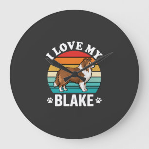 Grande Horloge Ronde J'aime mon chien Colley Sunset Rétro