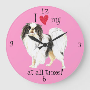 Grande Horloge Ronde J'aime mon Chin japonais
