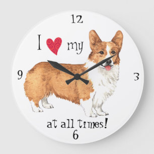 Grande Horloge Ronde J'aime mon corgi de Gallois de Pembroke