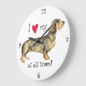 Grande Horloge Ronde J'aime mon Dachshund À poils durs (Angle)