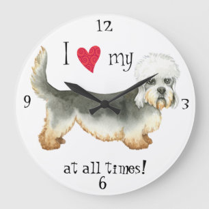 Grande Horloge Ronde J'aime mon Dandie Dinmont Terrier