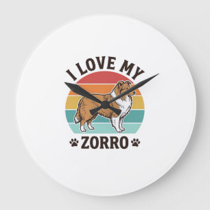 Grande Horloge Ronde J'aime mon design vintage Zorro amateur de chien_1