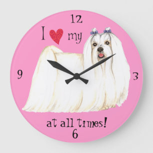 Grande Horloge Ronde J'aime mon maltais