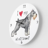 Grande Horloge Ronde J'aime mon Schnauzer standard (Angle)