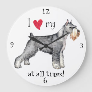 Grande Horloge Ronde J'aime mon Schnauzer standard