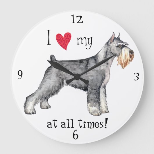 Grande Horloge Ronde J'aime mon Schnauzer standard (Recto)