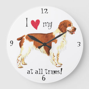 Grande Horloge Ronde J'aime mon springer spaniel de Gallois