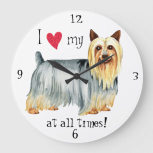 Grande Horloge Ronde J'aime mon Terrier soyeux