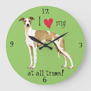 Grande Horloge Ronde J'aime mon whippet