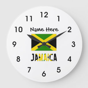 Grande Horloge Ronde Jamaïque et drapeau jamaïcain avec votre nom