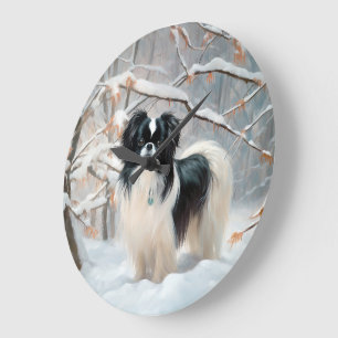 Grande Horloge Ronde Japanese Chin Noël neige laisse tomber