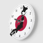 Grande Horloge Ronde Japon - Carte Silhouette et drapeau (Angle)