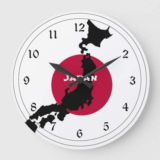 Grande Horloge Ronde Japon - Carte Silhouette et drapeau (Recto)