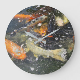 Grande Horloge Ronde Japonais Carpe Koi Poisson Natation