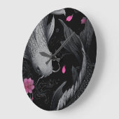 Grande Horloge Ronde Japonais Koi Fish mode foncé (Angle)