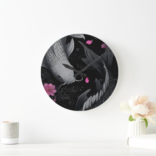 Grande Horloge Ronde Japonais Koi Fish mode foncé (Maison)